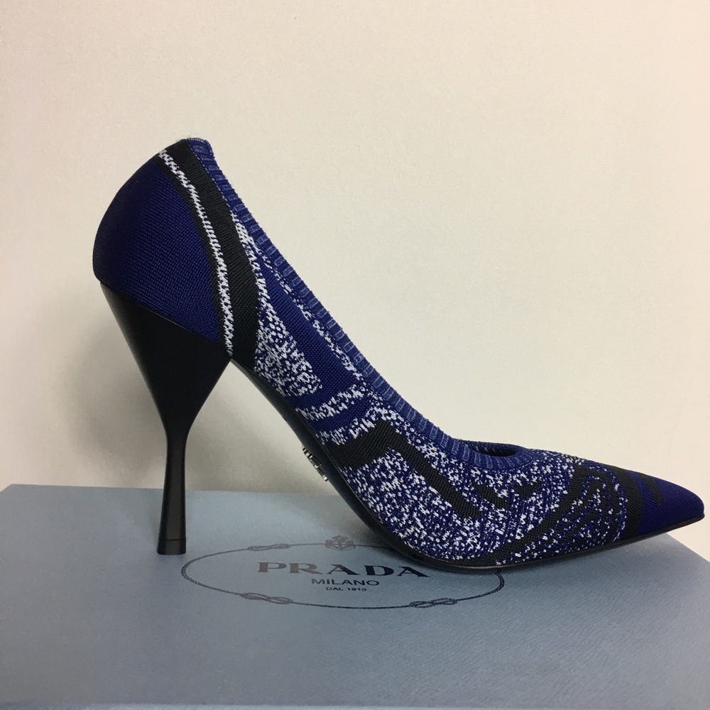 Prada Stretch Knit leather Blue Pump - Picture 2 of 9